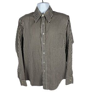 Manhattan Mens Striped Long Sleeve Button-Up Shirt Size 16 Brown & White